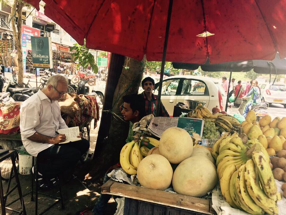 Customer with his fruit shop